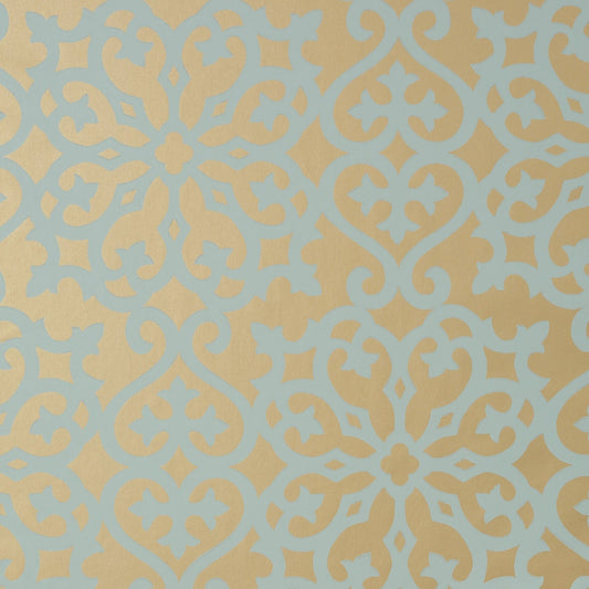 Allison Wallpaper - Aqua on Metallic Gold - Thibaut - T35176 - Premier Wallcovering
