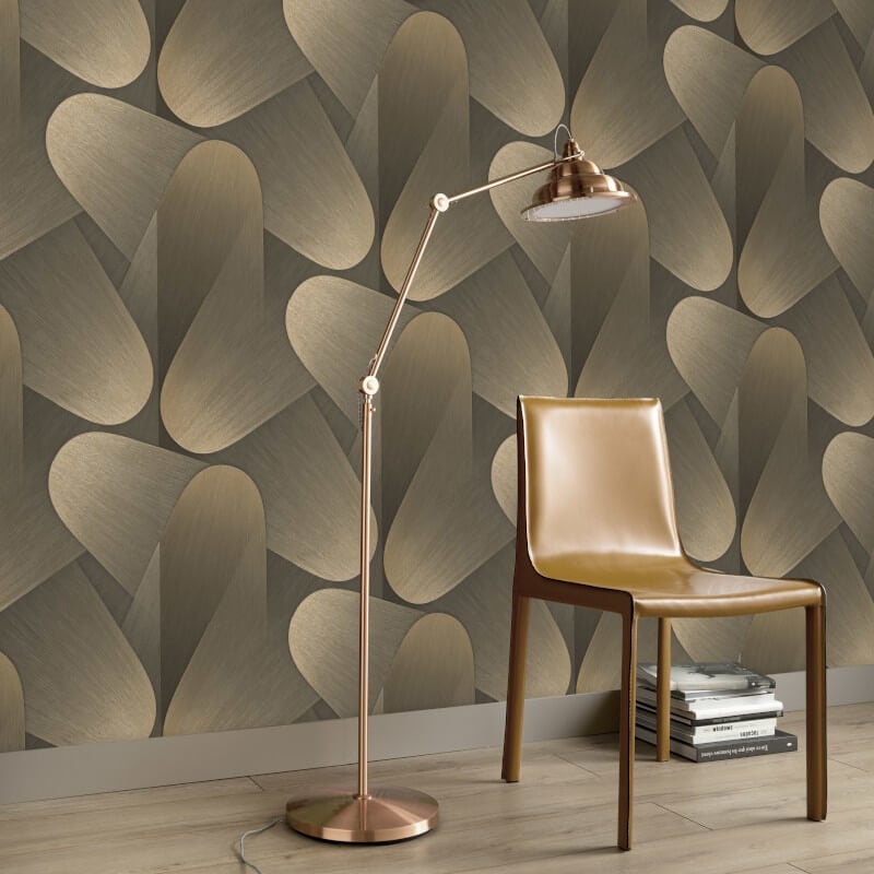 Allure Retro Geometric Metallic Wallpaper - Dark Gold - Erismann - 10423 - 15 - Premier Wallcovering