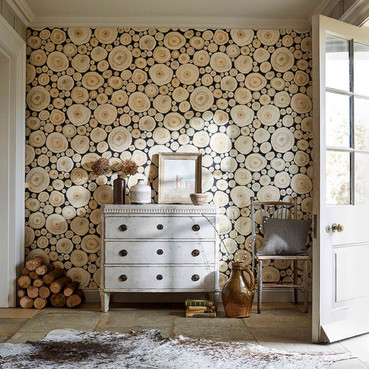 Alnwick Logs Wallpaper - Birch - Sanderson - DEBB216507 - Premier Wallcovering