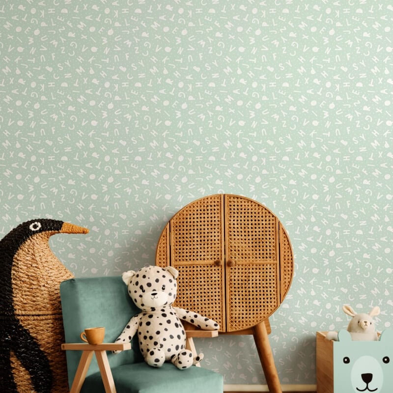 Alphabet Jumble Wallpaper - Seafoam - Hoopla Walls - HWA1280W - Premier Wallcovering