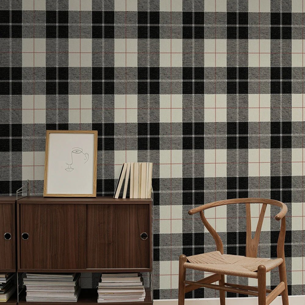 Altarinda Plaid Wallpaper - Blacksmith & Red - NextWall - NW58100 - Premier Wallcovering