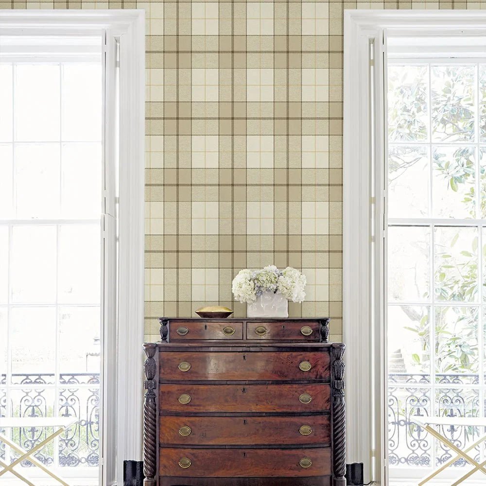 Altarinda Plaid Wallpaper - Latte - NextWall - NW58105 - Premier Wallcovering
