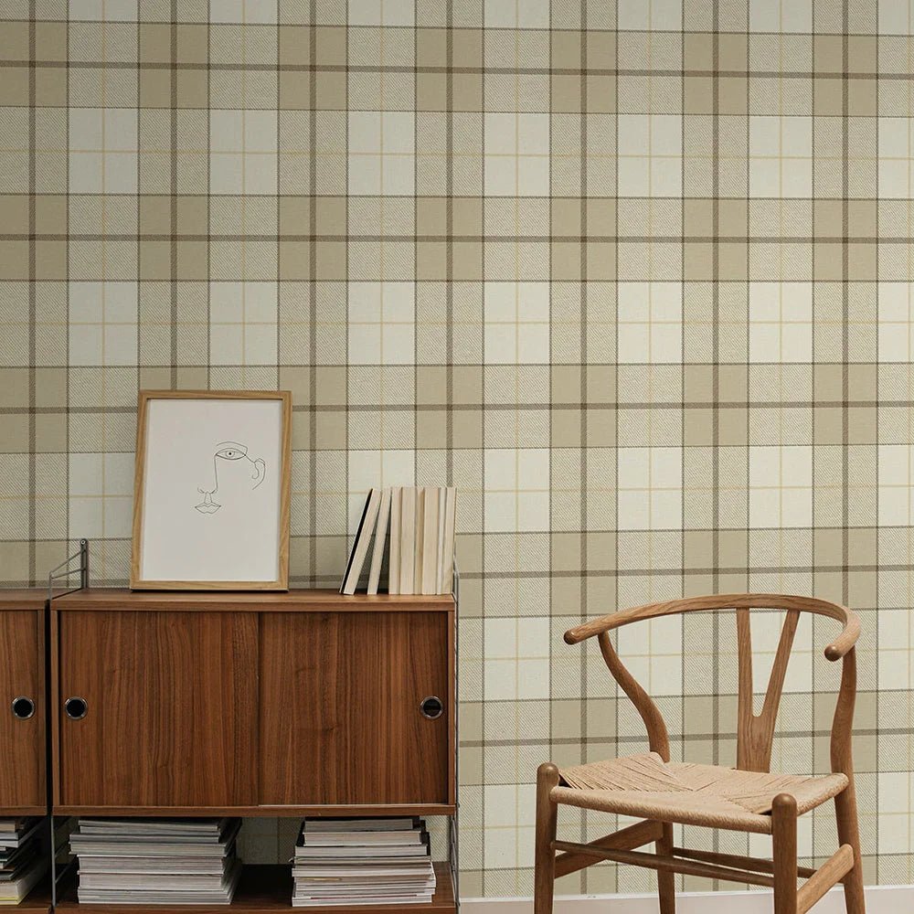 Altarinda Plaid Wallpaper - Latte - NextWall - NW58105 - Premier Wallcovering