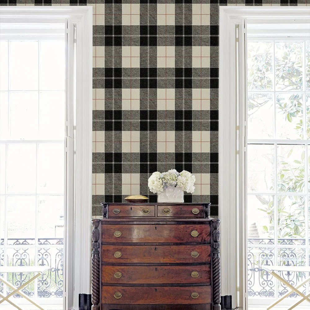 Altarinda Plaid Wallpaper - Blacksmith & Red - NextWall - NW58100 - Premier Wallcovering