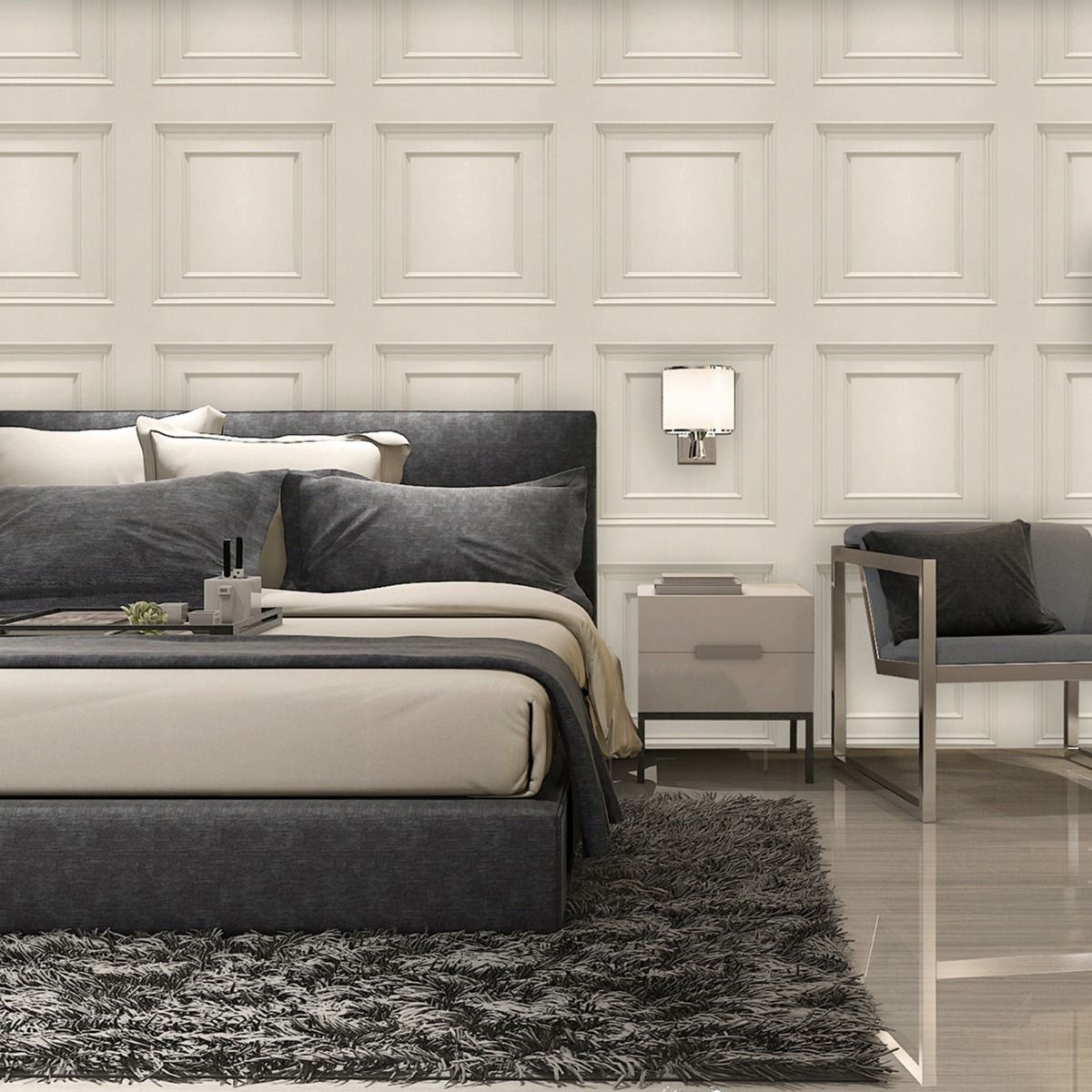 Amara Panel Vinyl Wallpaper - Cream - Belgravia - 7373 - Premier Wallcovering