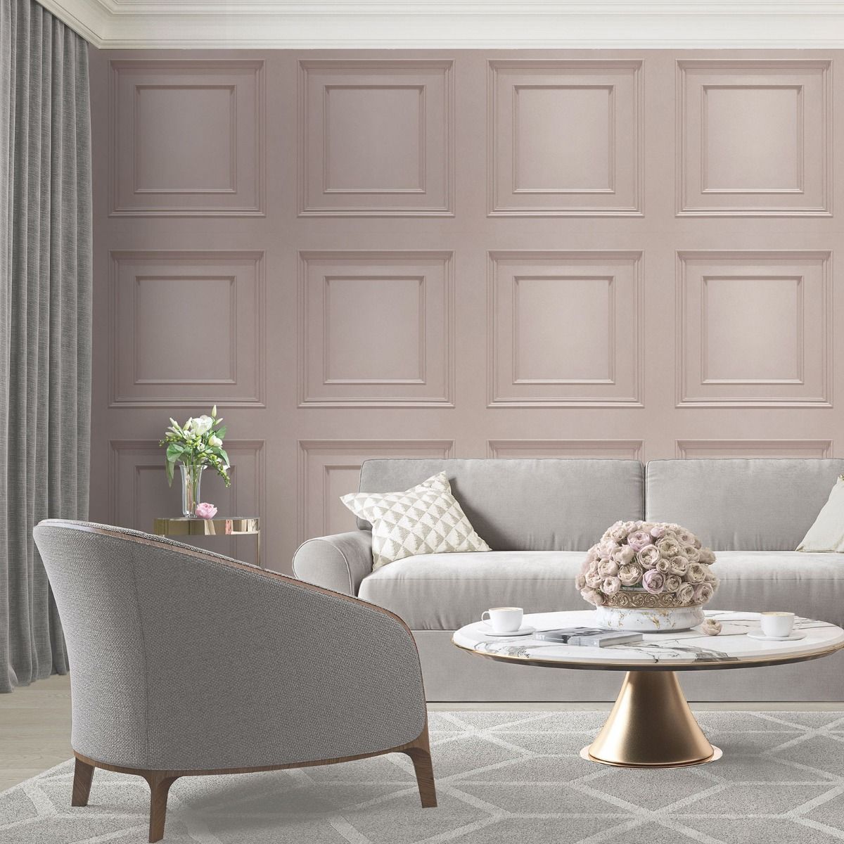 Amara Panel Vinyl Wallpaper - Blush Pink - Belgravia - 7377 - Premier Wallcovering