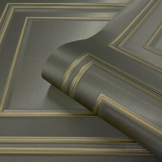 Amara Panel Vinyl Wallpaper - Charcoal / Gold - Belgravia - 7386 - Premier Wallcovering