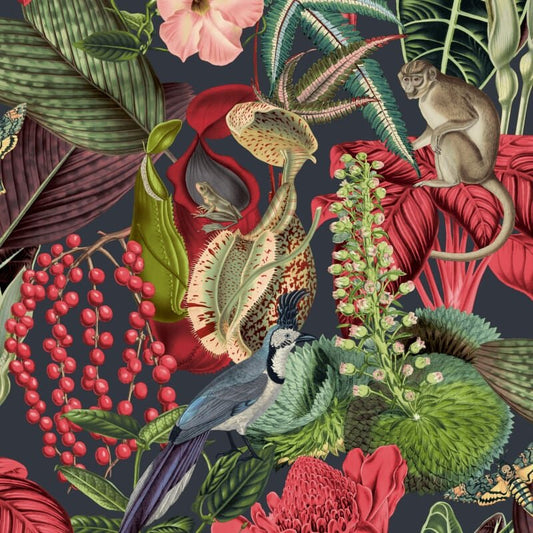 Amazon Monkeys Tropical Floral Wallpaper - Multi - Grandeco - JF2201 - Premier Wallcovering