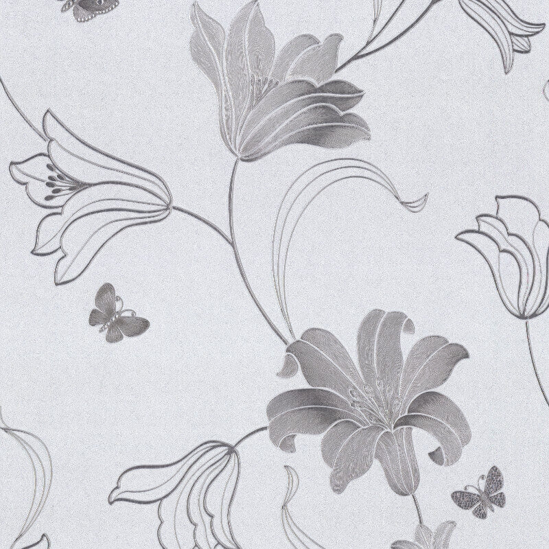 Amelia Floral Metallic Wallpaper - Silver - Muriva - 701414 - Premier Wallcovering