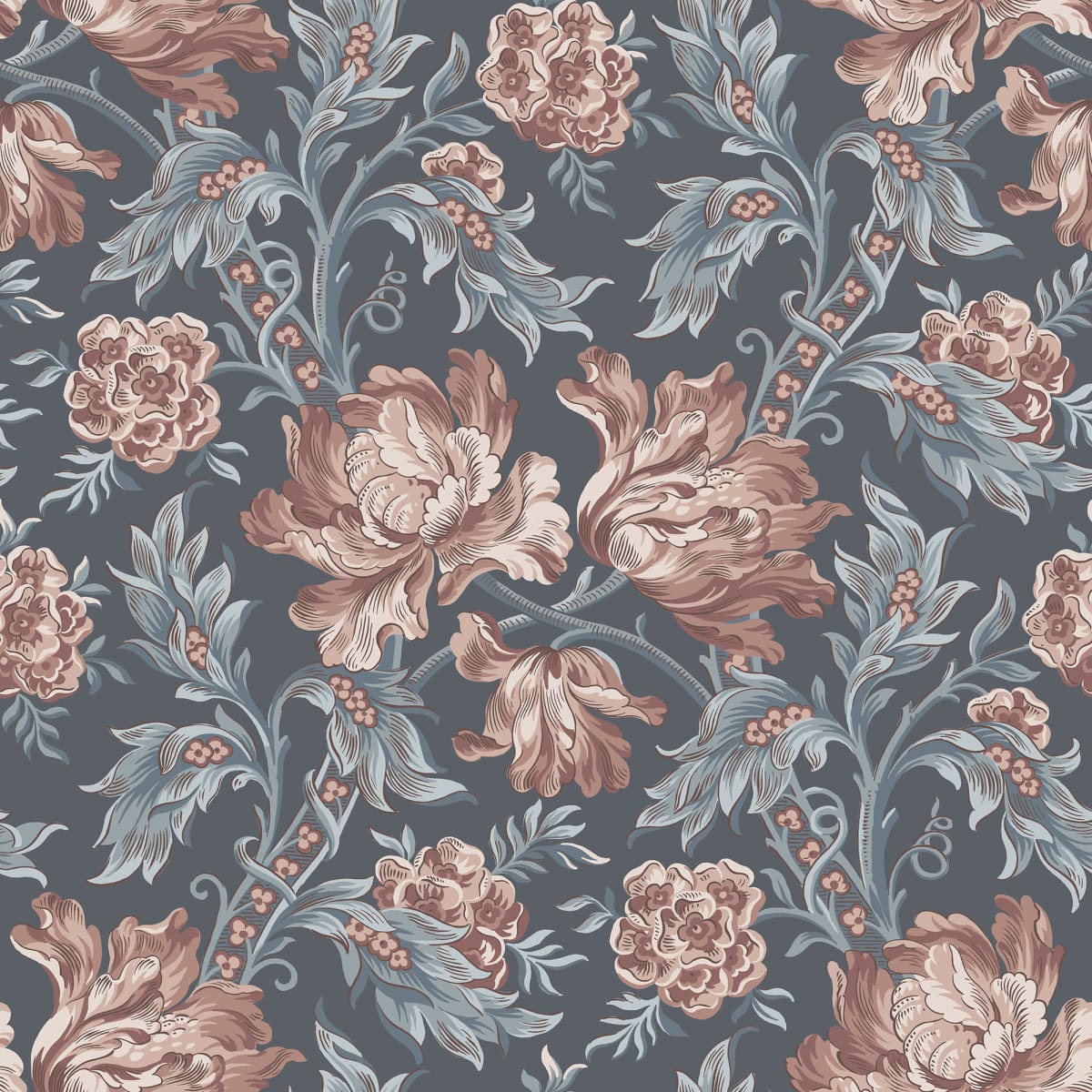 Amelia Wallpaper - Indigo Blue - Sandberg - S10253 - Premier Wallcovering
