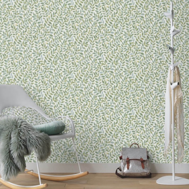Ameroso Leaf Metallic Wallpaper - Green - Erismann - 10462 - 07 - Premier Wallcovering
