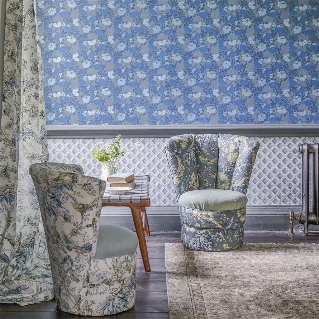 Amsee Geometric Wallpaper - Slate Blue - English Heritage - PEH0002/07 - Premier Wallcovering