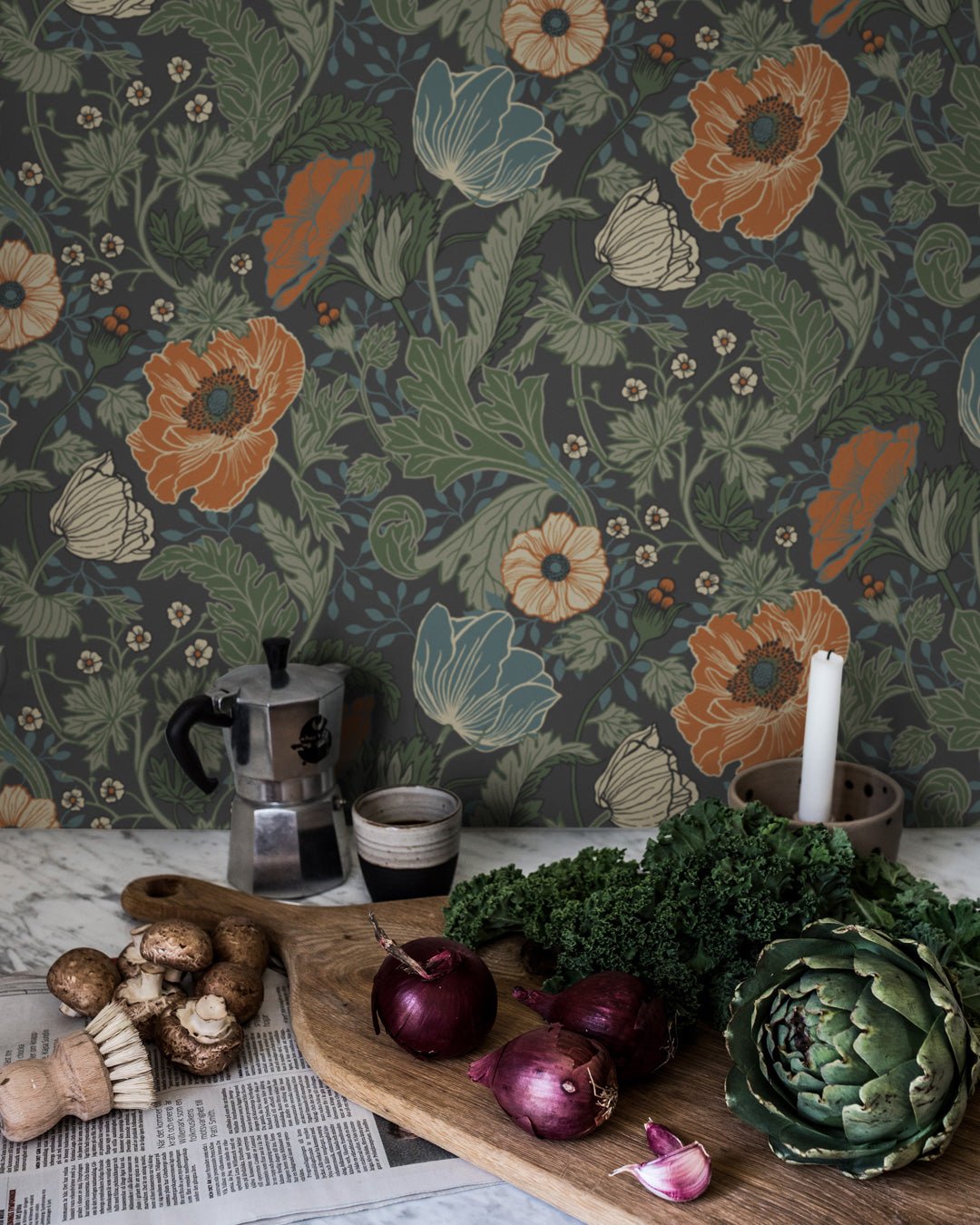 Anemone Wallpaper - Green - Midbec - 33003 - Premier Wallcovering