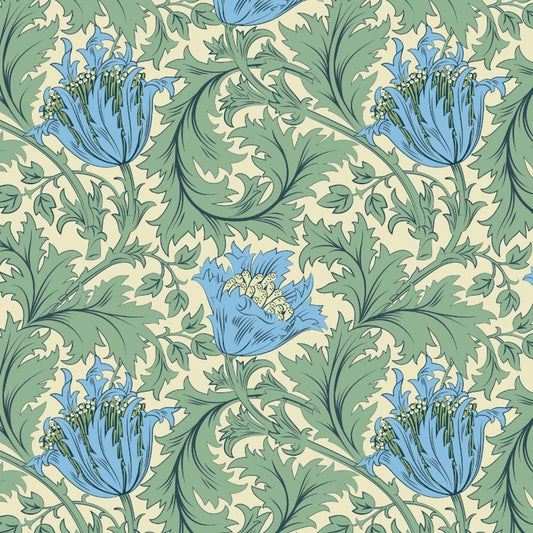 Morris Collections - 1200 - Anemone Wallpaper - Light Green - Light Blue - Premier Wallcovering