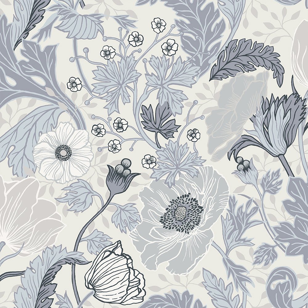 Anemone Wallpaper - Blue & Gray - Midbec - 44101 - Premier Wallcovering