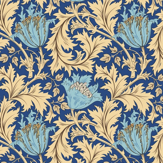 Morris Collections - 1203 - Anemone Wallpaper - Blue Soft Gold - Premier Wallcovering