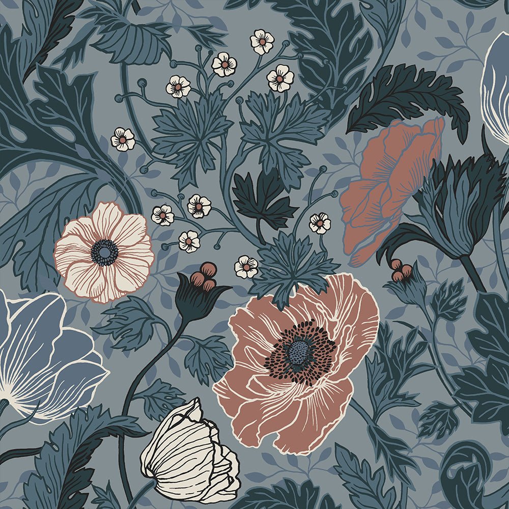Anemone Wallpaper - Blue - Midbec - 33004 - Premier Wallcovering