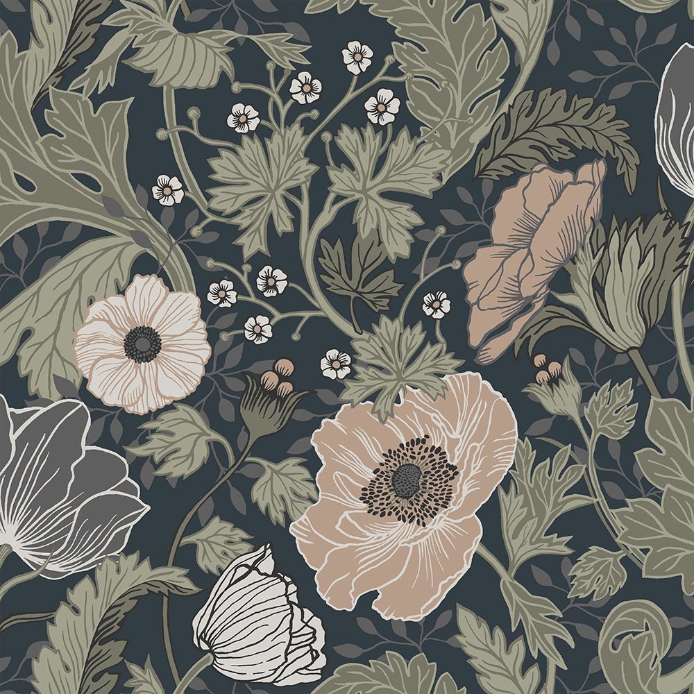 Anemone Wallpaper - Midnight Blue - Midbec - 44103 - Premier Wallcovering