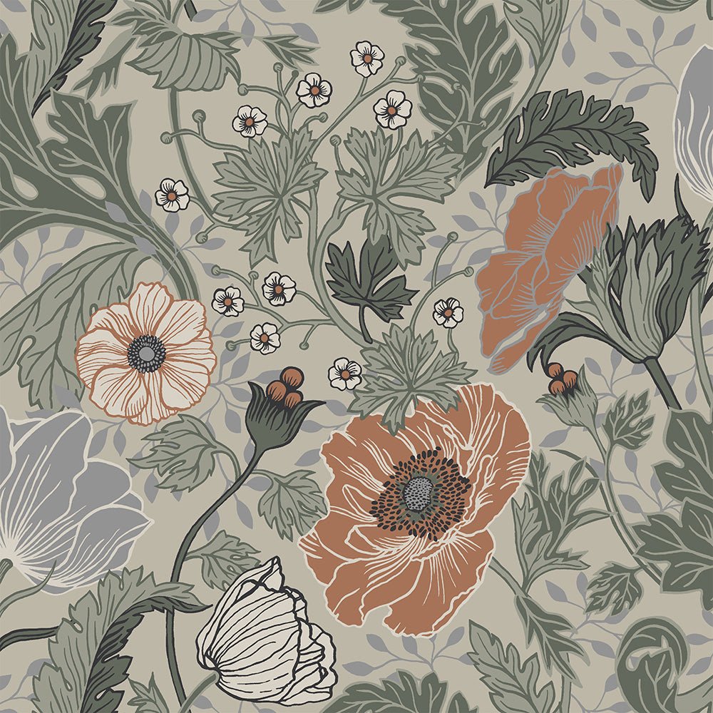 Anemone Wallpaper - Gray/Beige - Midbec - 33001 - Premier Wallcovering