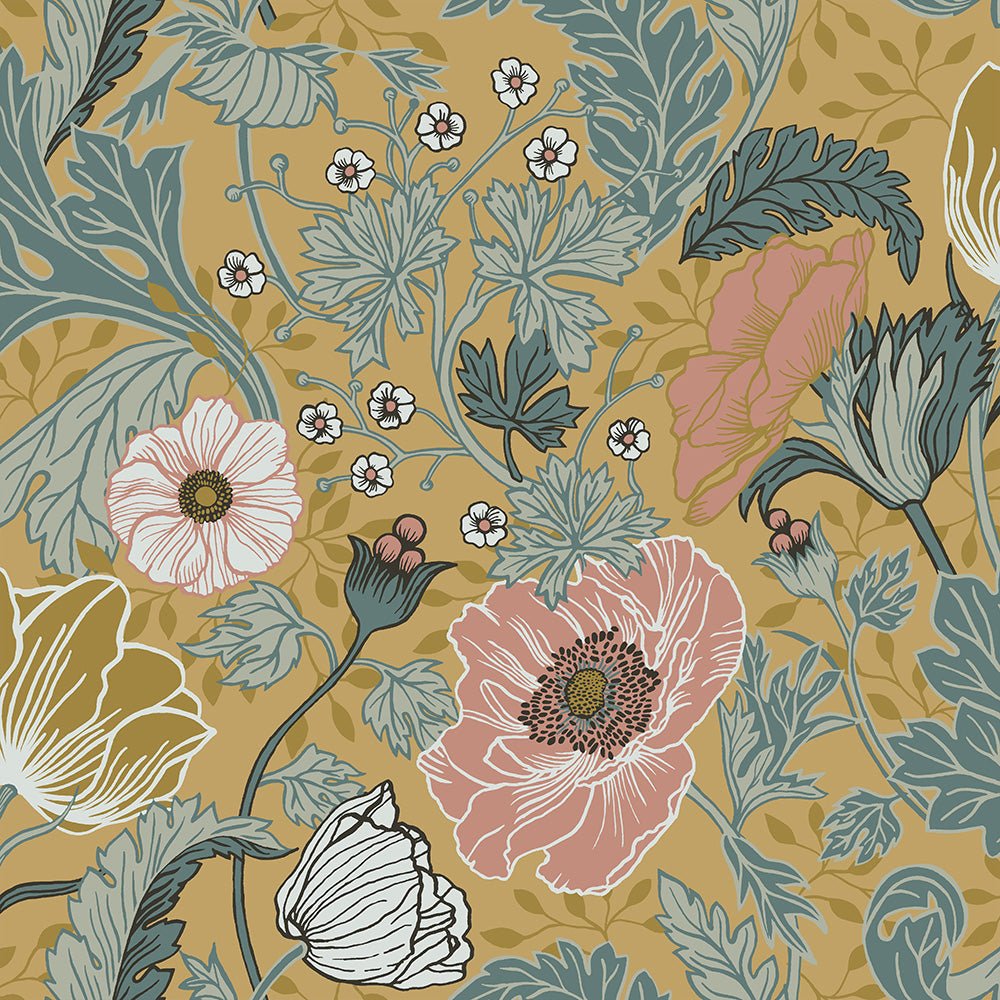 Anemone Wallpaper - Mustard - Midbec - 33002 - Premier Wallcovering