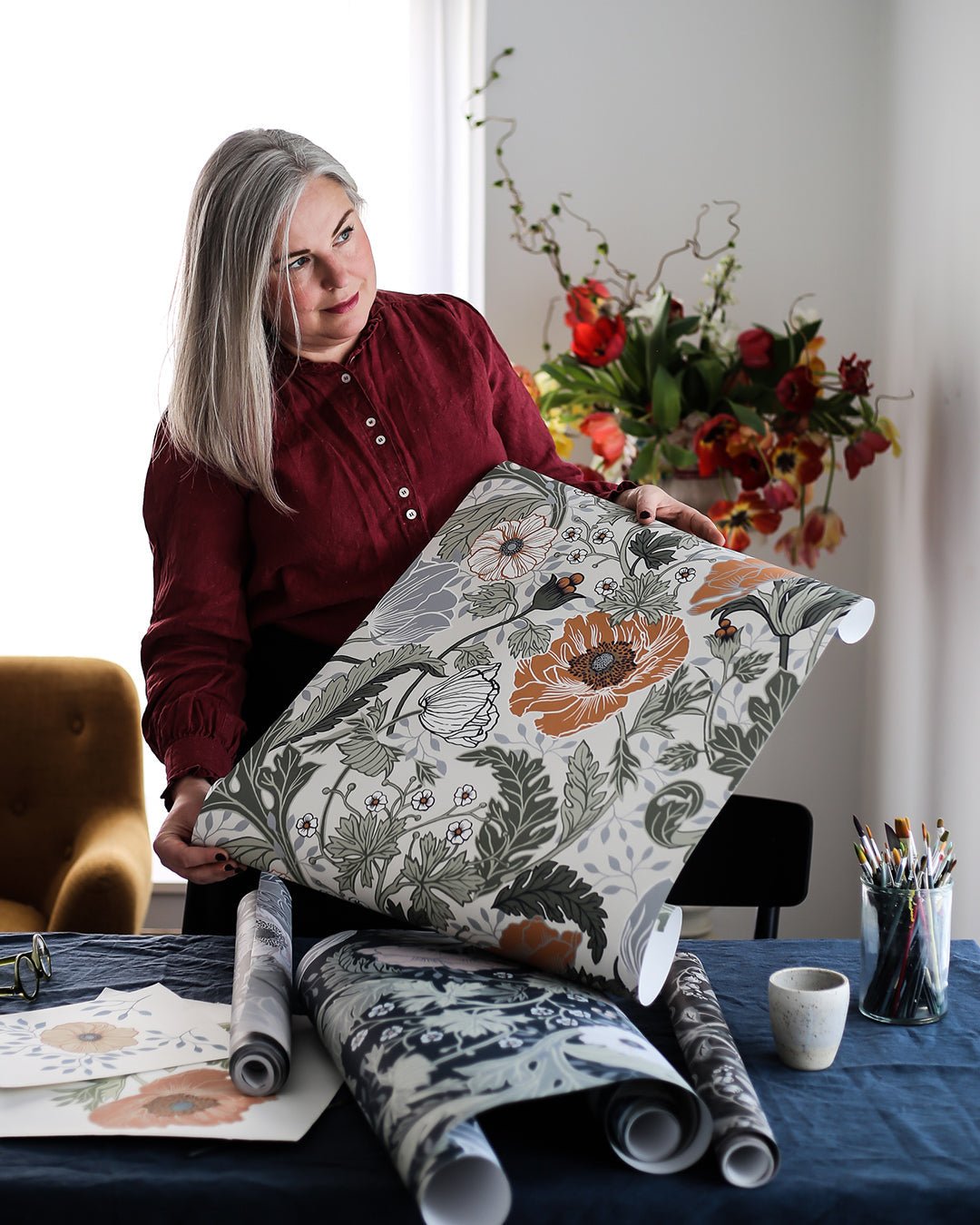 Anemone Wallpaper - Gray/Beige - Midbec - 33001 - Premier Wallcovering