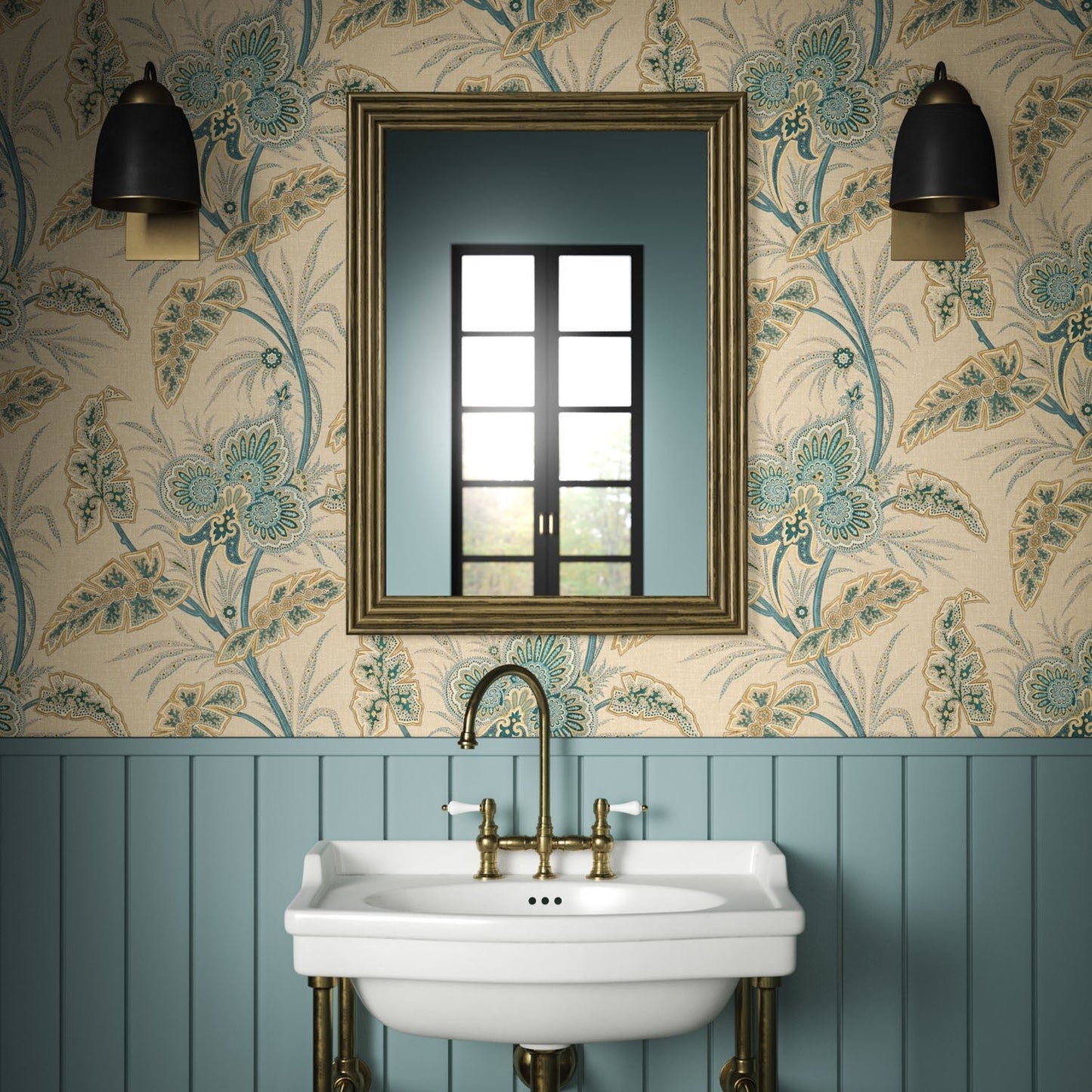 Anika Wallpaper - Teal - Warner House - Premier Wallcovering