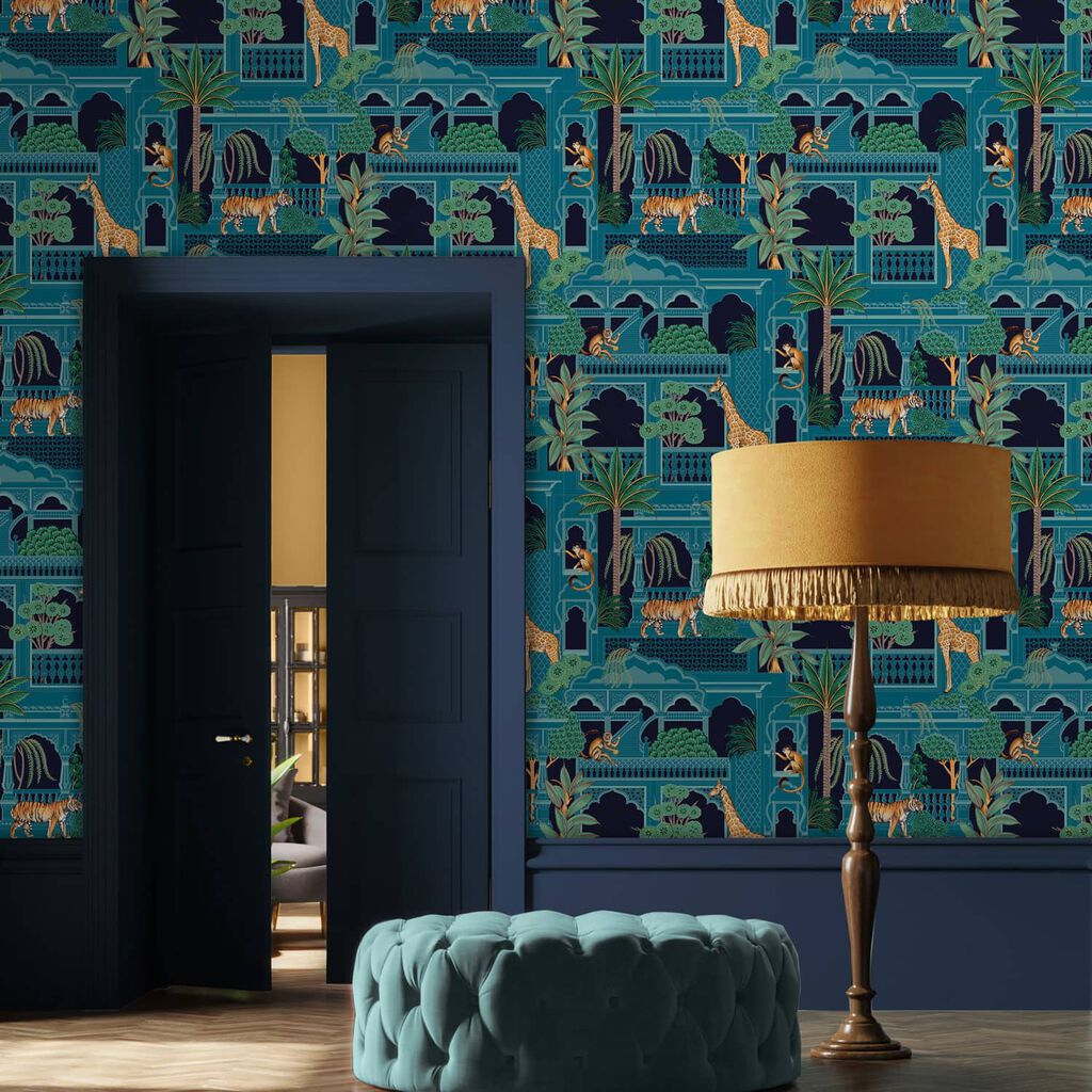 Animahal Wallpaper - Navy - Graham & Brown - 119686 - Premier Wallcovering