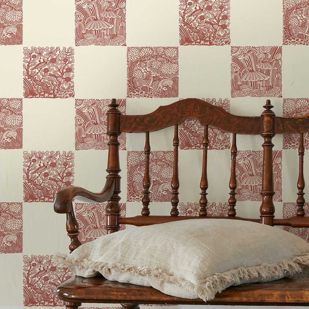 Animal Check Wallpaper - Red Topping - Clarke White - Josephine Munsey - ANI-013-017 - Premier Wallcovering