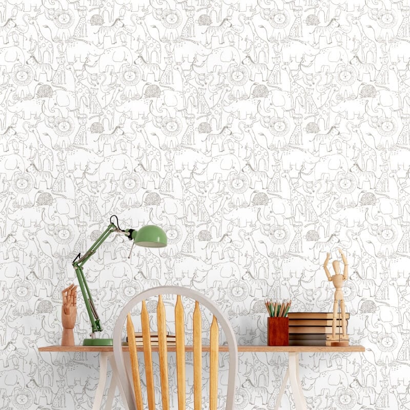 Animal Doodle Wallpaper - Smoke - Hoopla Walls - HWA1276W - Premier Wallcovering