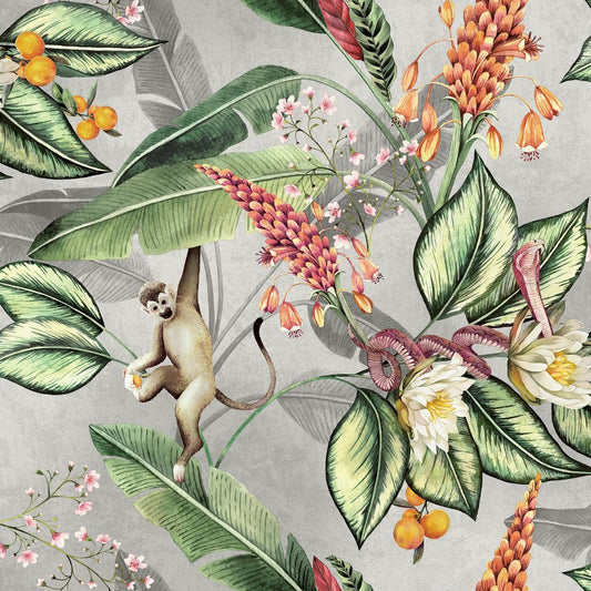 Animal Garden Floral Wallpaper - Grey - Belgravia - 5500 - Premier Wallcovering