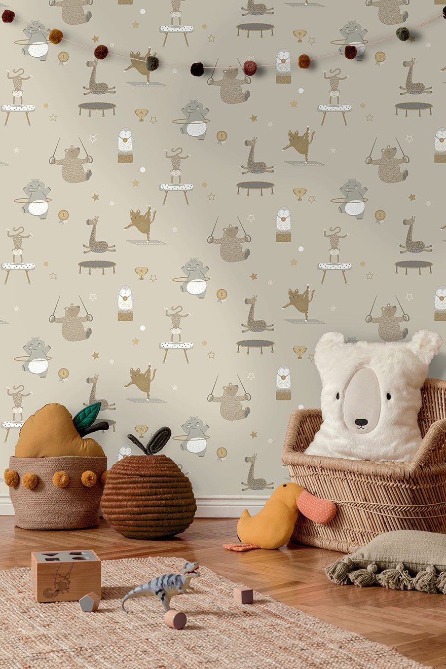 Animal Gymnastics Wallpaper - Beige - Holden Décor - 13240 - Premier Wallcovering