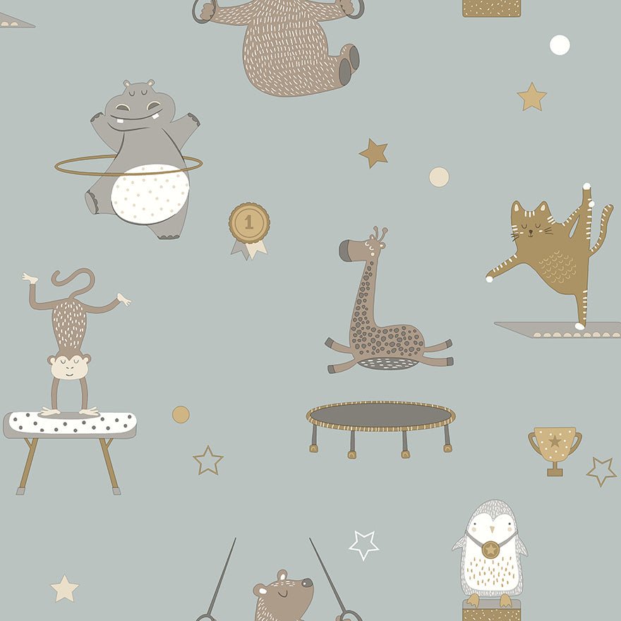 Animal Gymnastics Wallpaper - Blue - Holden Décor - 13242 - Premier Wallcovering