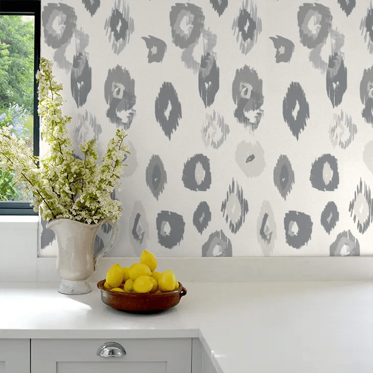 Animal Ikat Wallpaper - Wilderness White & Stone - Ohpopsi - WLD53119W - Premier Wallcovering