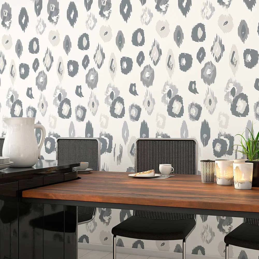 Animal Ikat Wallpaper - Wilderness White & Stone - Ohpopsi - WLD53119W - Premier Wallcovering