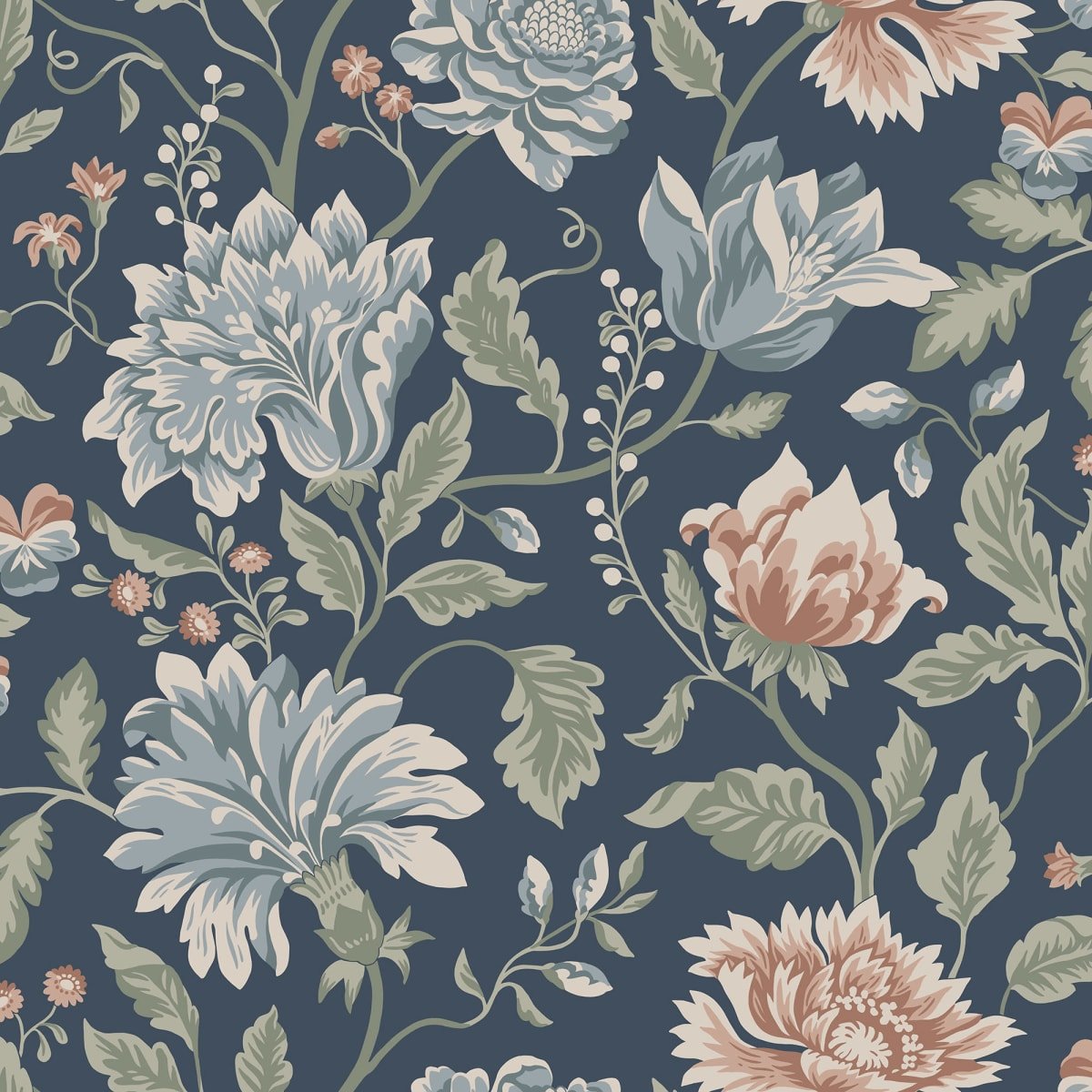 Annabelle Wallpaper - Classic Blue - Sandberg - S10263 - Premier Wallcovering