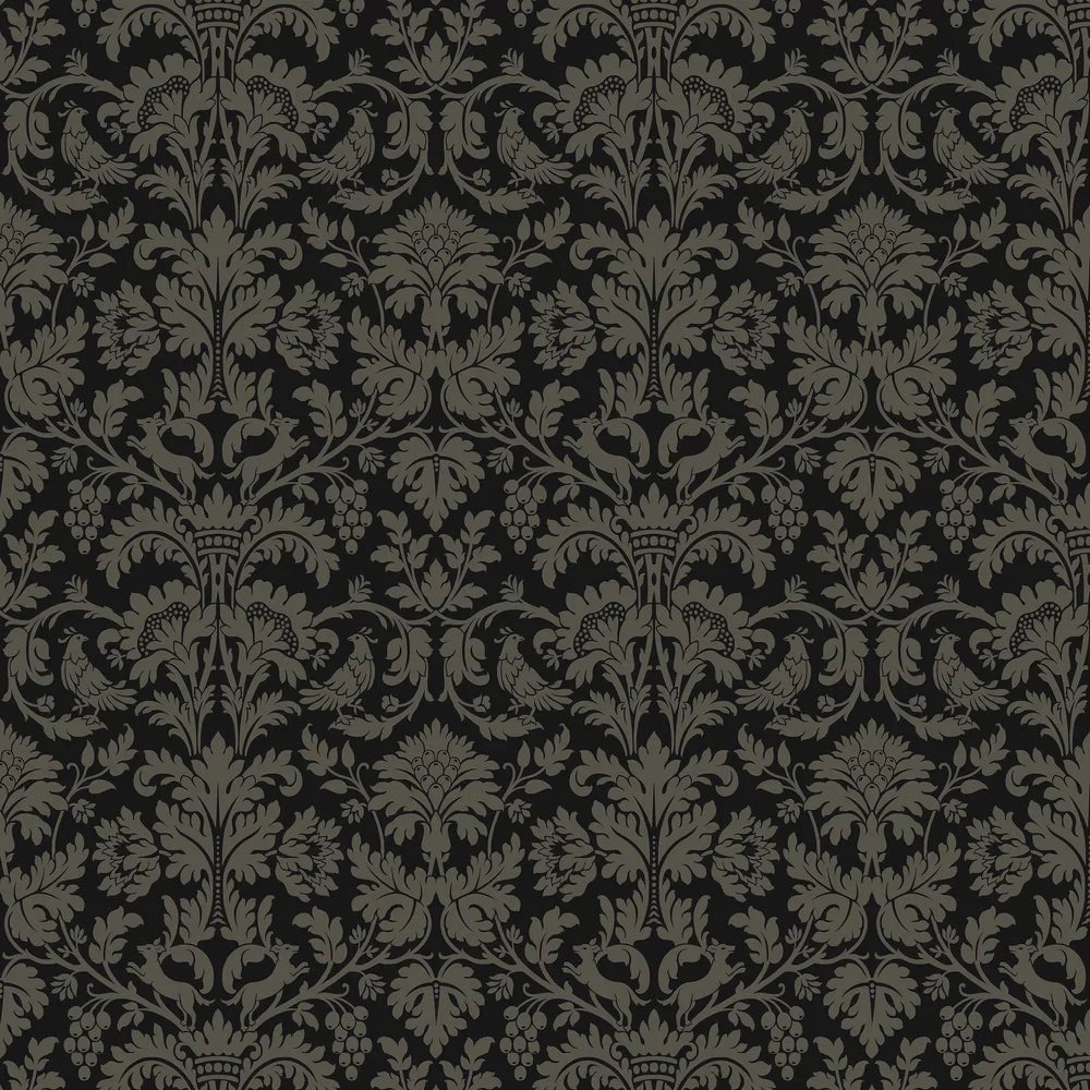 Ansel Damask Wallpaper - Ebony & Pavestone - NextWall - NW57710 - Premier Wallcovering