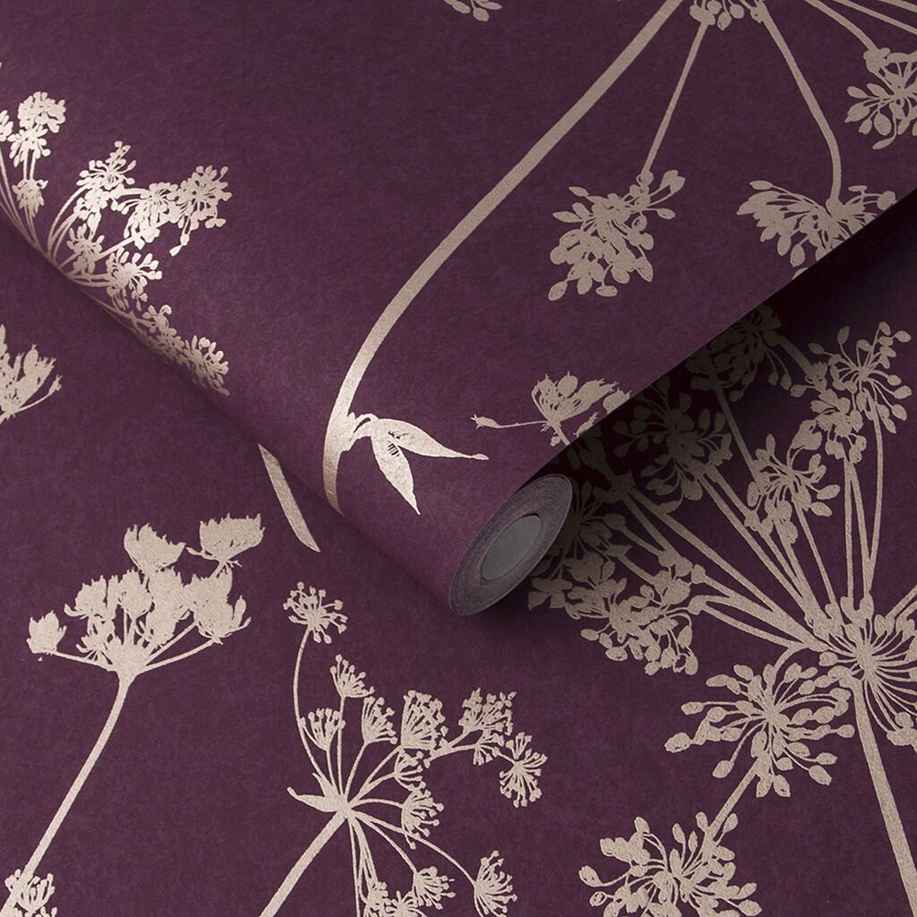 Anthriscus Wallpaper - Plum - Graham & Brown - 105579 - Premier Wallcovering