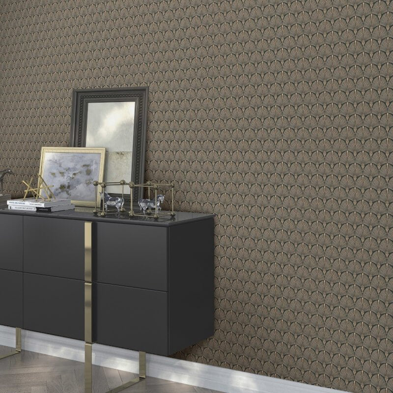 Antionette Fan Metallic Wallpaper - Black/Gold - Erismann - 10346 - 15 - Premier Wallcovering