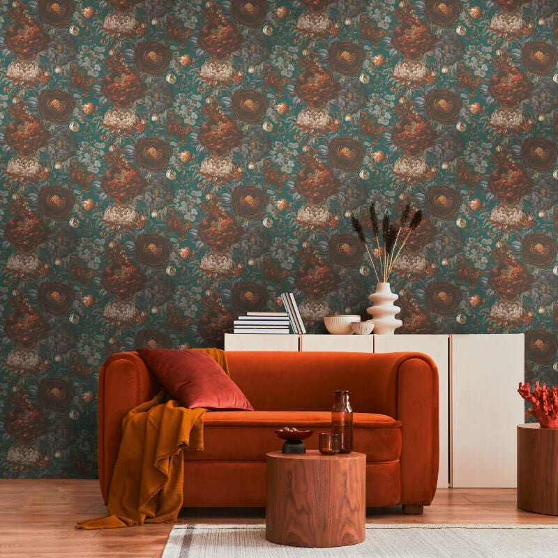 Antique Floral Wallpaper - Orange/Green - Michalsky Living - 39979-3 - Premier Wallcovering