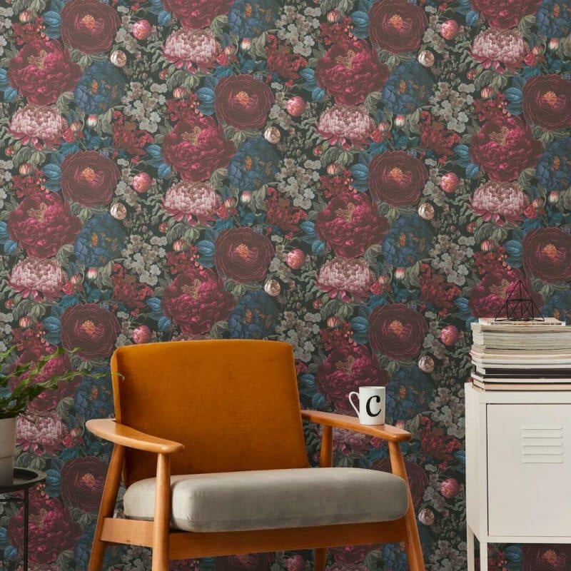 Antique Floral Wallpaper - Red/Blue - Michalsky Living - 39979-1 - Premier Wallcovering