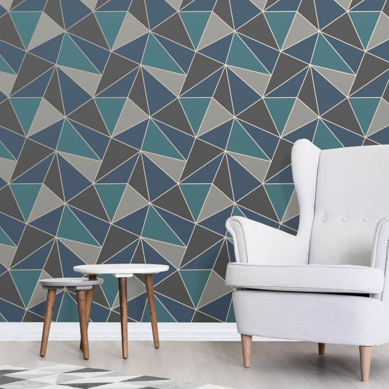 Apex Geo Wallpaper - Aqua/Navy - Fine Décor - FD42001 - Premier Wallcovering