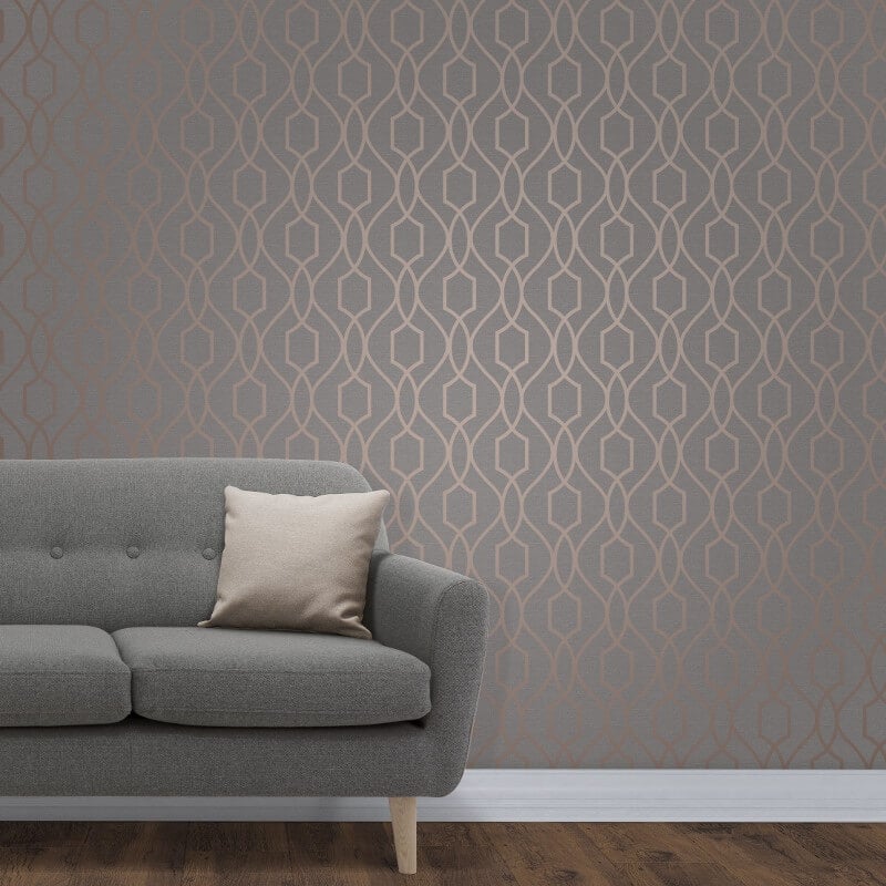 Apex Trellis Metallic Wallpaper - Copper/Charcoal - Fine Décor - FD41998 - Premier Wallcovering
