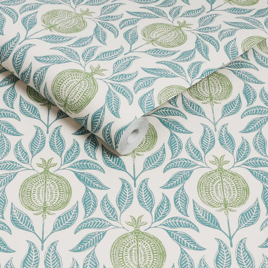 Apple Of Grenada Wallpaper - Blue & Green - Graham & Brown - 130285 - Premier Wallcovering