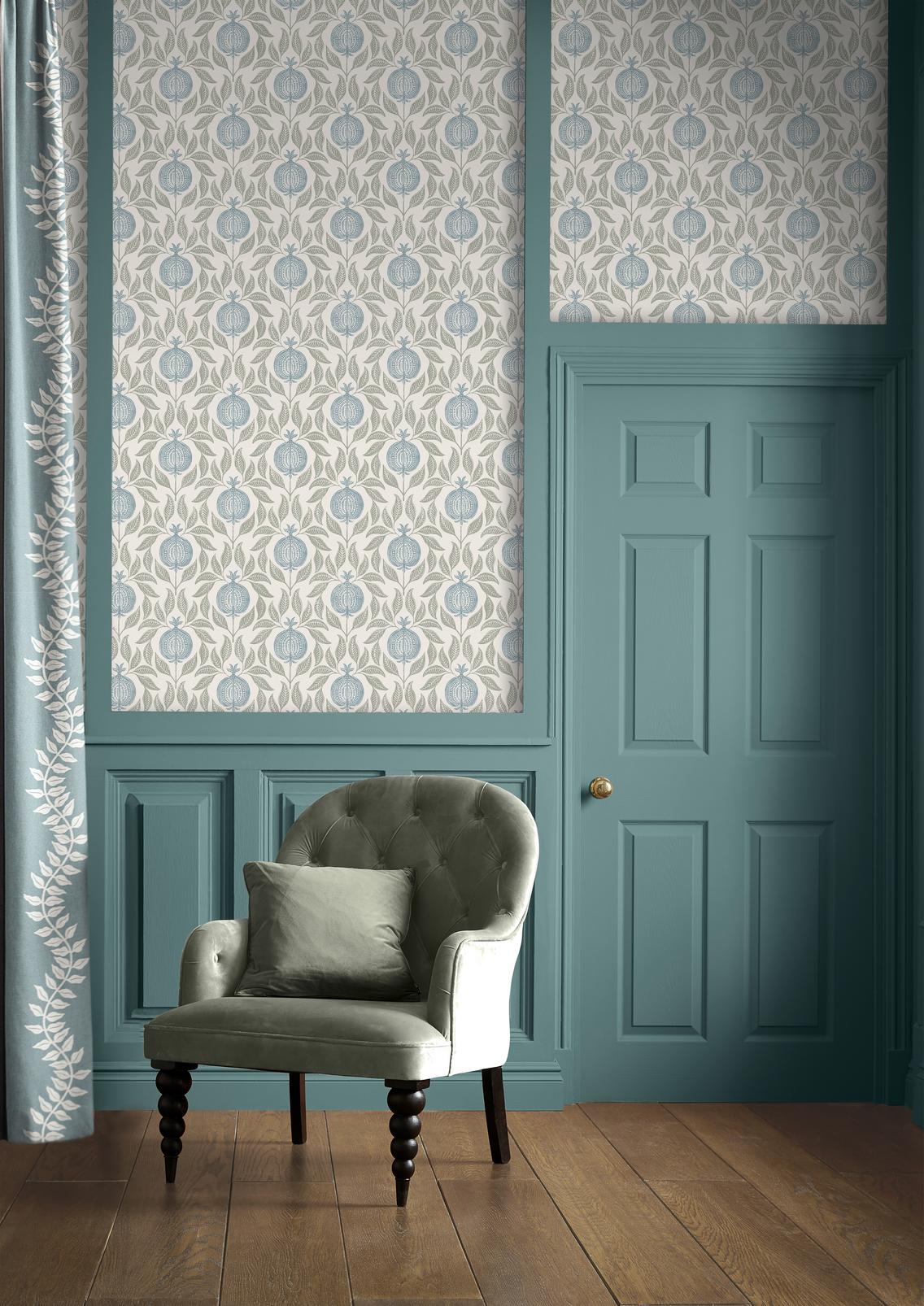 Apple Of Grenada Wallpaper - Sky Blue & Green - Graham & Brown - 130289 - Premier Wallcovering
