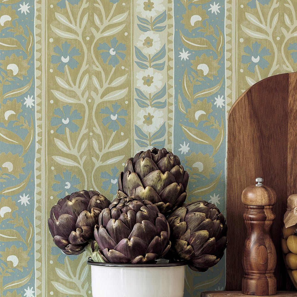 Arber Stripe Wallpaper - Yellow and Aqua - Josephine Munsey - JMW-104821 - Premier Wallcovering