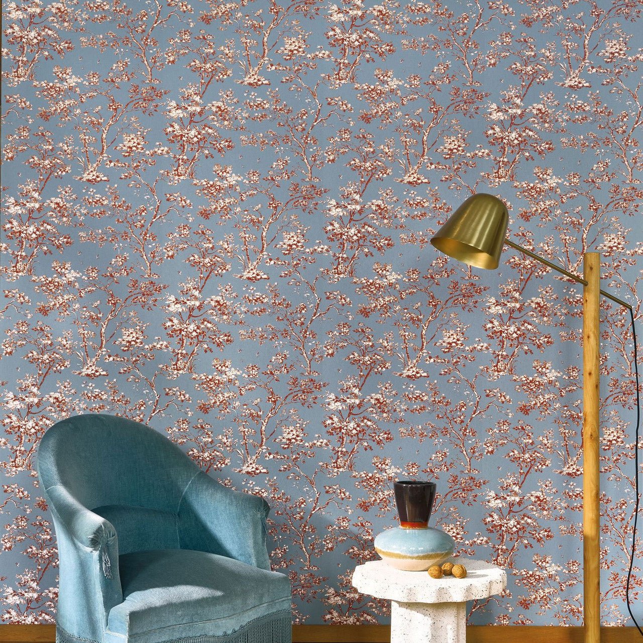 Arbre Les Belles Toiles De Jouy Wallpaper - Bleu Orage - Casadeco - 81526776 - Premier Wallcovering