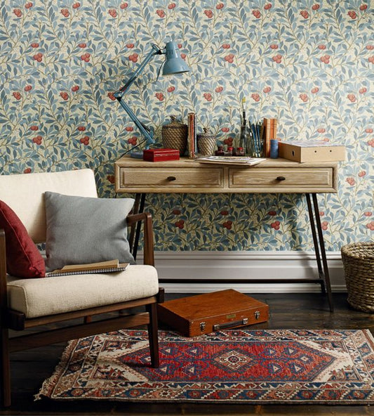Arbutus Wallpaper - Woad/Russet - 214718 - Morris & Co - Premier Wallcovering