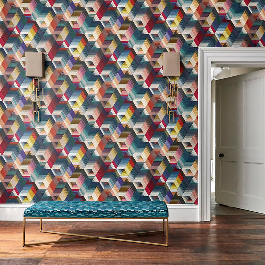 Arccos Wallpaper - Cerise/Neptune/Teal - HMWF111969 - Harlequin - Premier Wallcovering