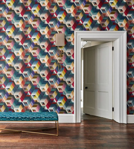 Arccos Wallpaper - Cerise/Neptune/Teal - HMWF111969 - Harlequin - Premier Wallcovering
