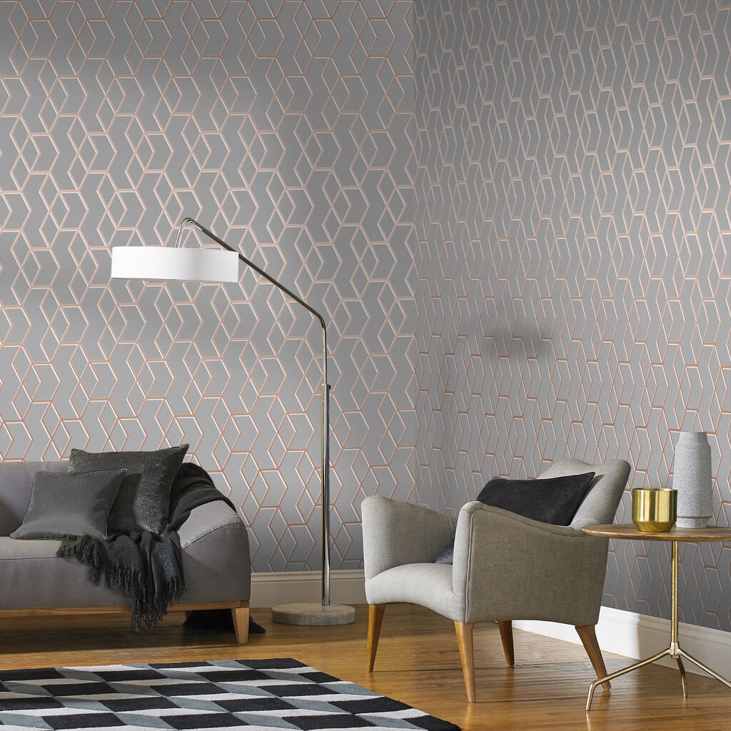 Archetype Wallpaper - Grey Rose Gold - Graham & Brown - 104734 - Premier Wallcovering